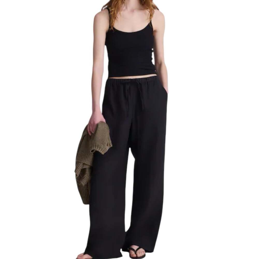 NWT Madewell 100% Linen Black Pull On Wide Leg Pants Women’s Size XS